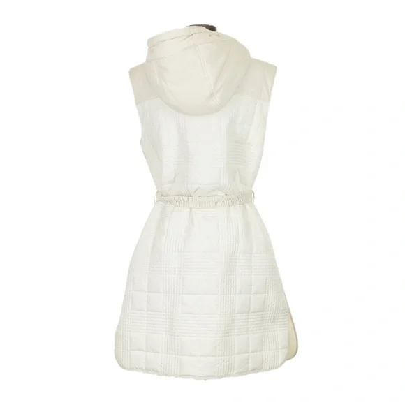 BOSS Hugo Boss Quilted Puffer Vest Dress NWT 4 Hooded Belt Water Repellent Ecru - Picture 3 of 12